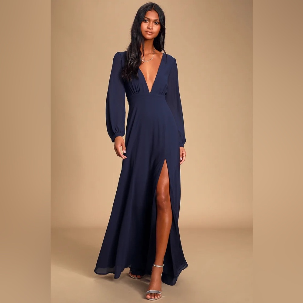 Lulus all my life navy blue long sleeve maxi dress